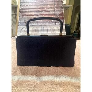 Vintage Old Hollywood Garay Convertible Clutch Purse Handbag Black Weave 1950s